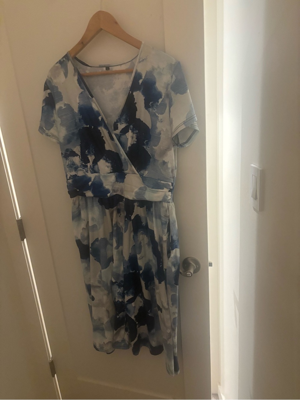 Blue Watercolor Wrap-Style Women's Dress